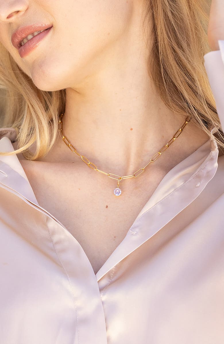 Brook and York Melrose Birthstone Pendant Paper Clip Chain Necklace, Alternate, color, Gold