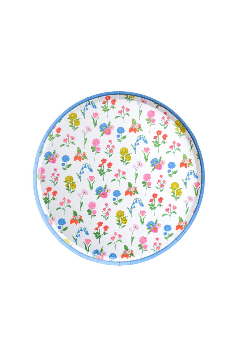 In Bloom Floral Plates, Main, color, Dessert Plates (Blue Rim)