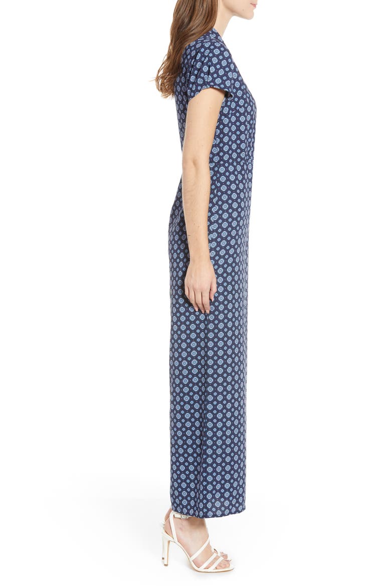 Print Button Front Jumpsuit, Alternate, color, NAVY PEACOAT GEO DOT FOULARD