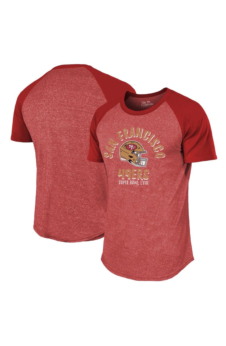 Majestic Threads Men's Majestic Threads Scarlet San Francisco 49ers Super Bowl LVIII Tri-Blend Raglan T-Shirt, Alternate, color, 
