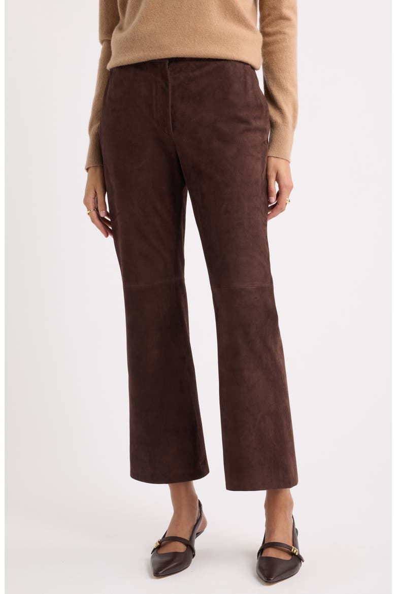 Suede Kick Flare Pants, Main, color, BROWN COFFEE