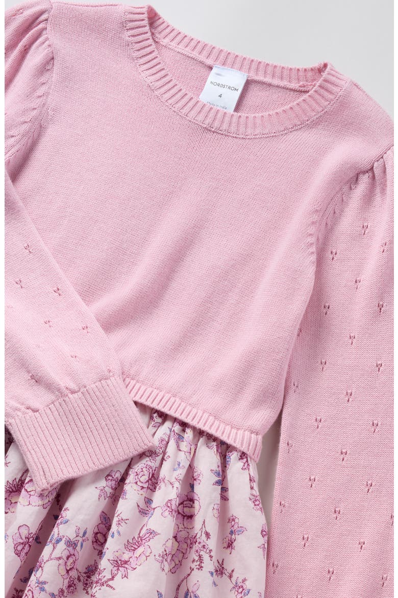 Kids' Mixed Media Dress, Alternate, color, PINK SODA STAMP FLORAL PINK