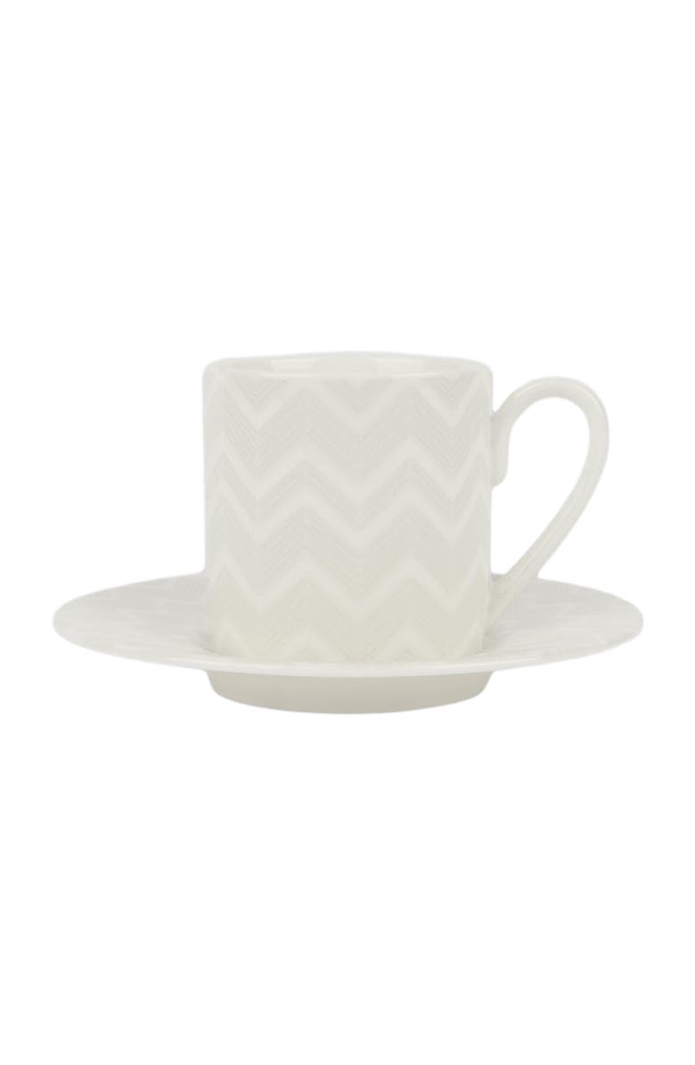 Missoni Home Zigzag White Set Of 2 Coffee Cups & Saucers, Main, color, 