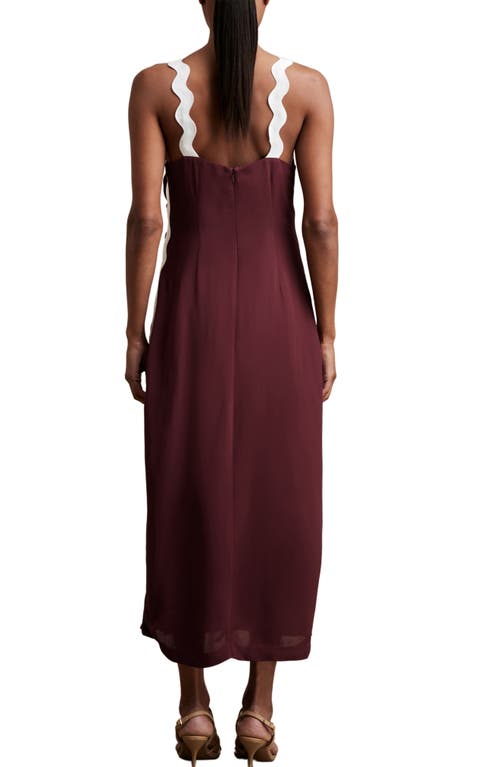 Reiss Burgundy Wave-trim Crepe Midi Dress In Burgundy