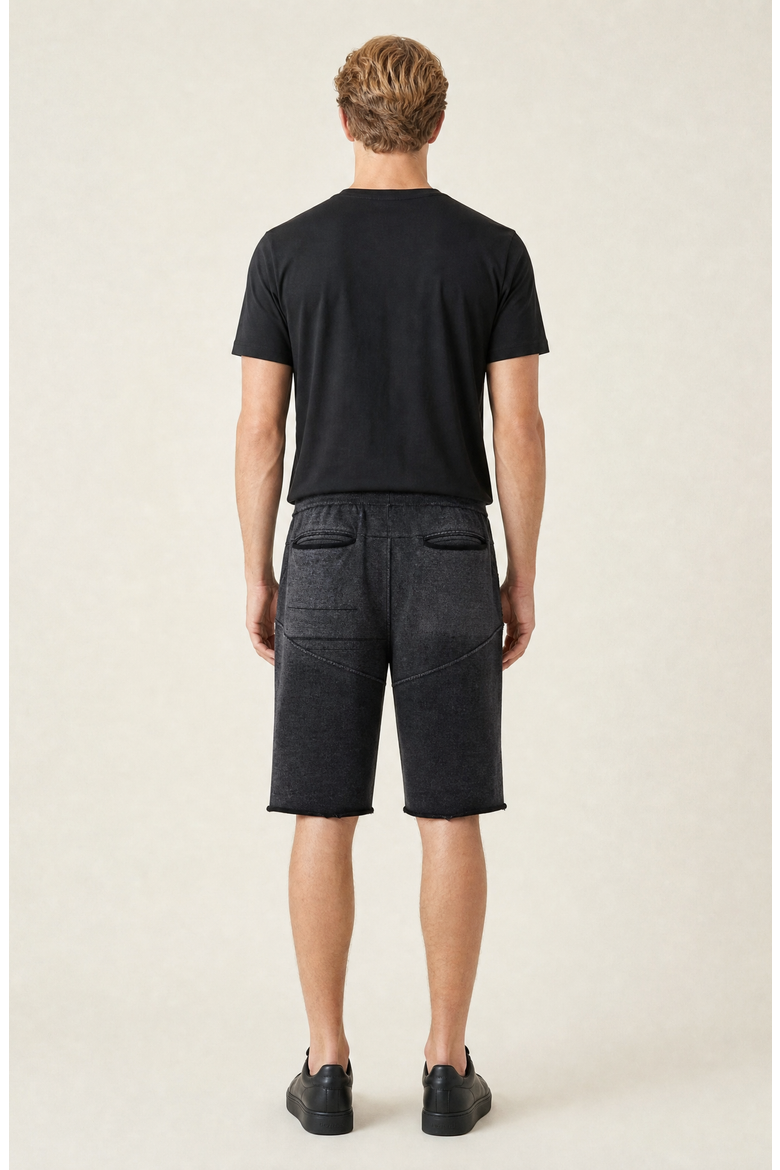 Washed Drawstring Casual Shorts with Raw Edge Detail, Alternate, color, Black