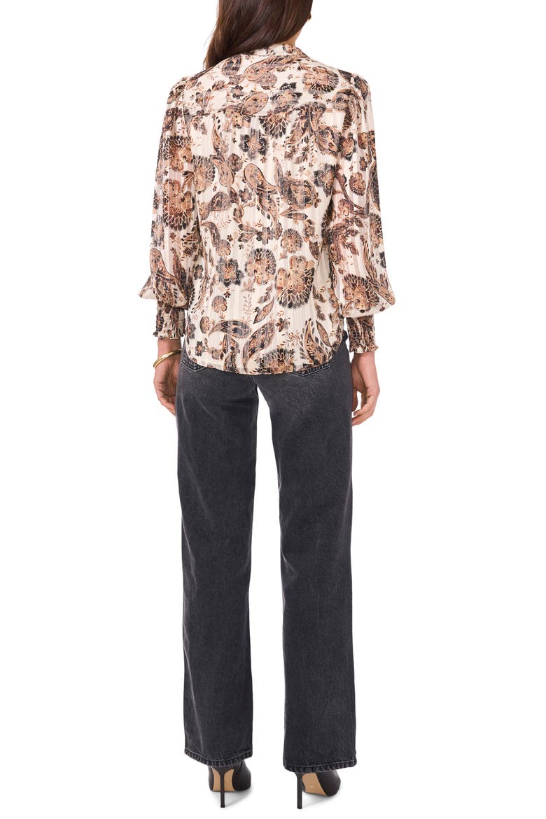 Metallic Stripe Paisley Ruffle Sleeve Top, Alternate, color, CAFE SKY
