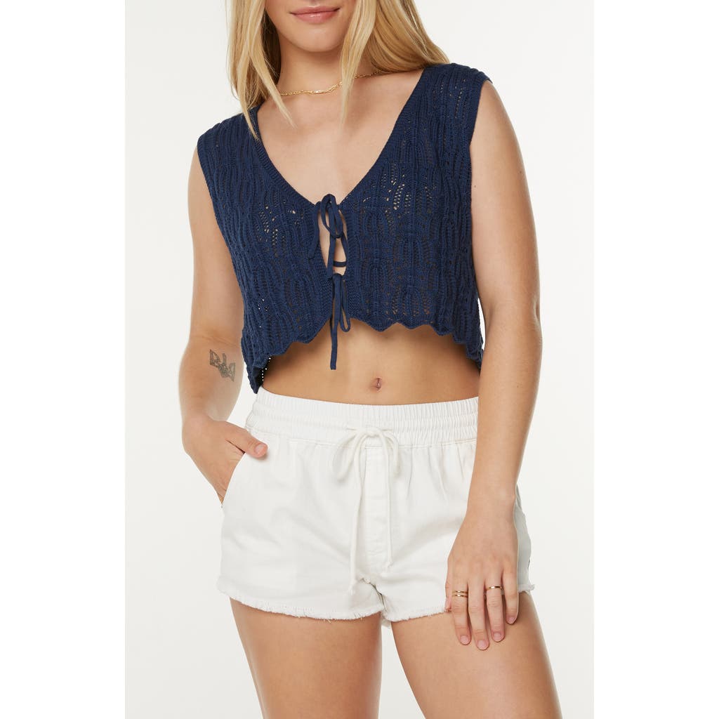 Roxy Beach Bound Cotton Crop Sweater Vest In Blue