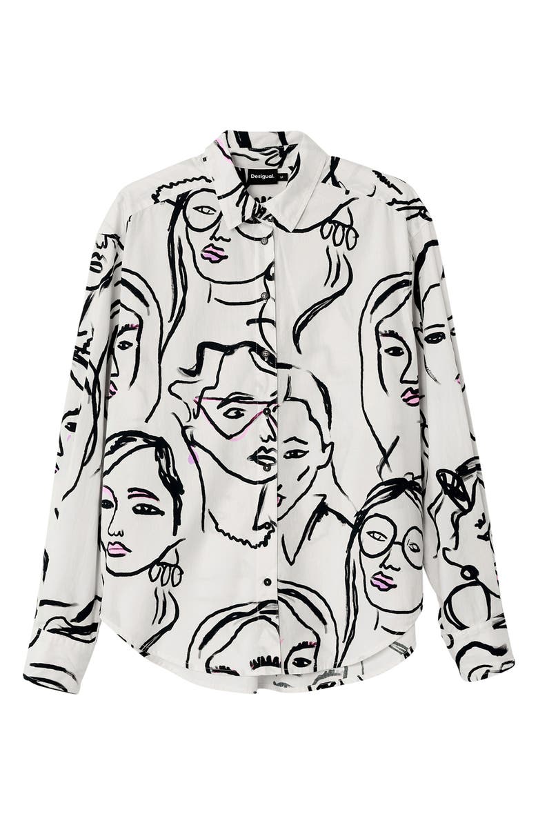Desigual Faces Long Sleeve Button-Up Shirt, Alternate, color,