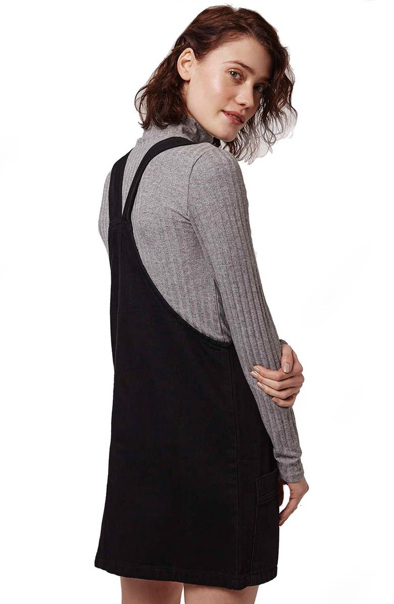 Topshop Denim Pinafore Dress, Alternate, color, 