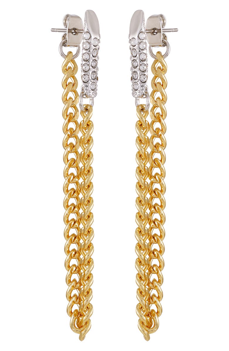 Vince Camuto Two-Tone Pavé Crystal Draped Chain Front/Back Earrings, Main, color, Gold Tone
