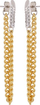 Vince Camuto Two-Tone Pavé Crystal Draped Chain Front/Back Earrings