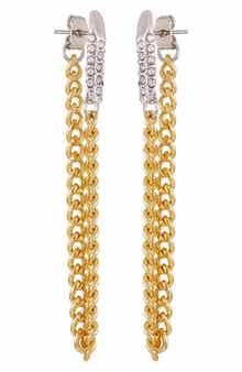 Vince Camuto Two-Tone Pavé Crystal Draped Chain Front/Back Earrings
