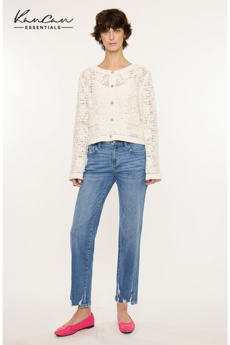 Ivorie Mid Rise Crop Straight Jeans, Alternate, color, Medium Wash
