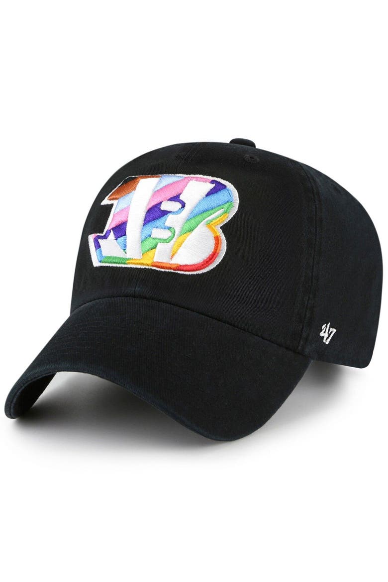 Men's '47 Black Cincinnati Bengals Team Pride Clean Up Adjustable Hat, Main, color, Black