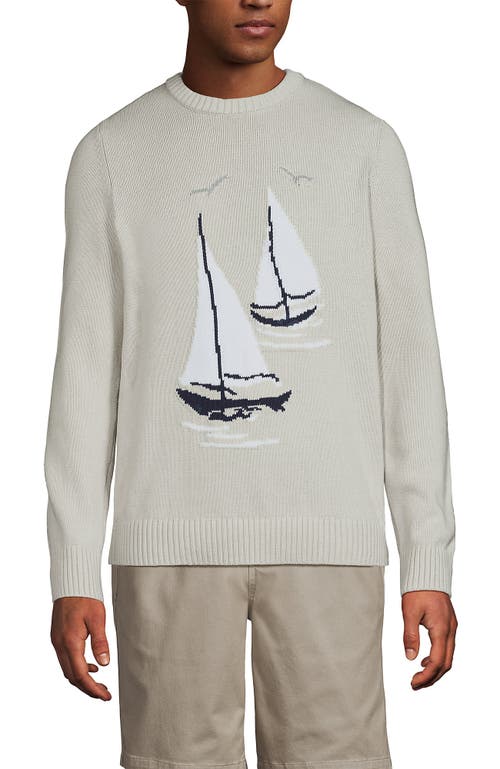 Lands' End Classic Cotton Drifter Signal Flags Crew Neck Sweater In Gray