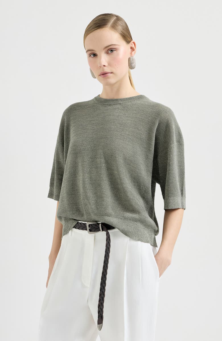 Brunello Cucinelli Sparkling linen sweater, Main, color, Military