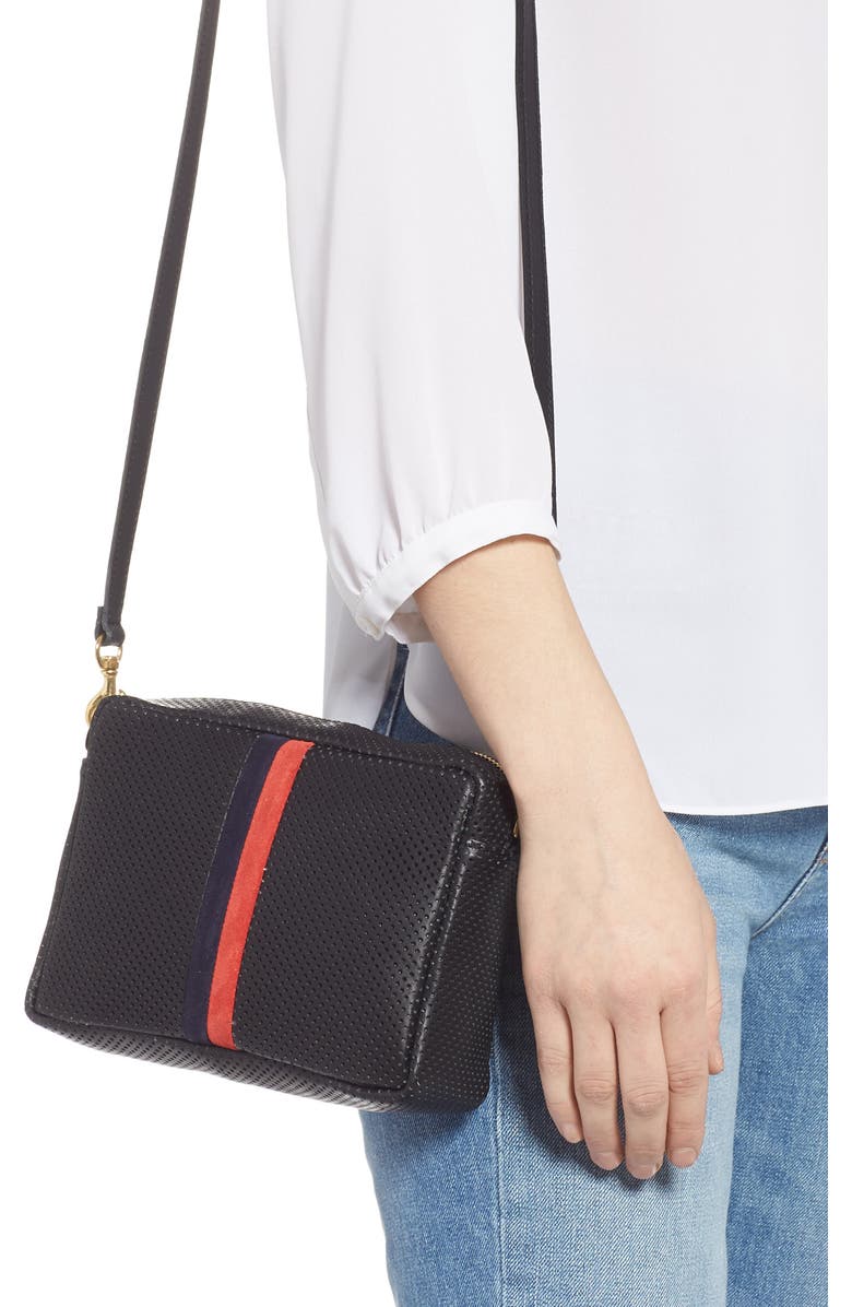 Clare V. Midi Sac Perforated Leather Crossbody Bag, Alternate, color,