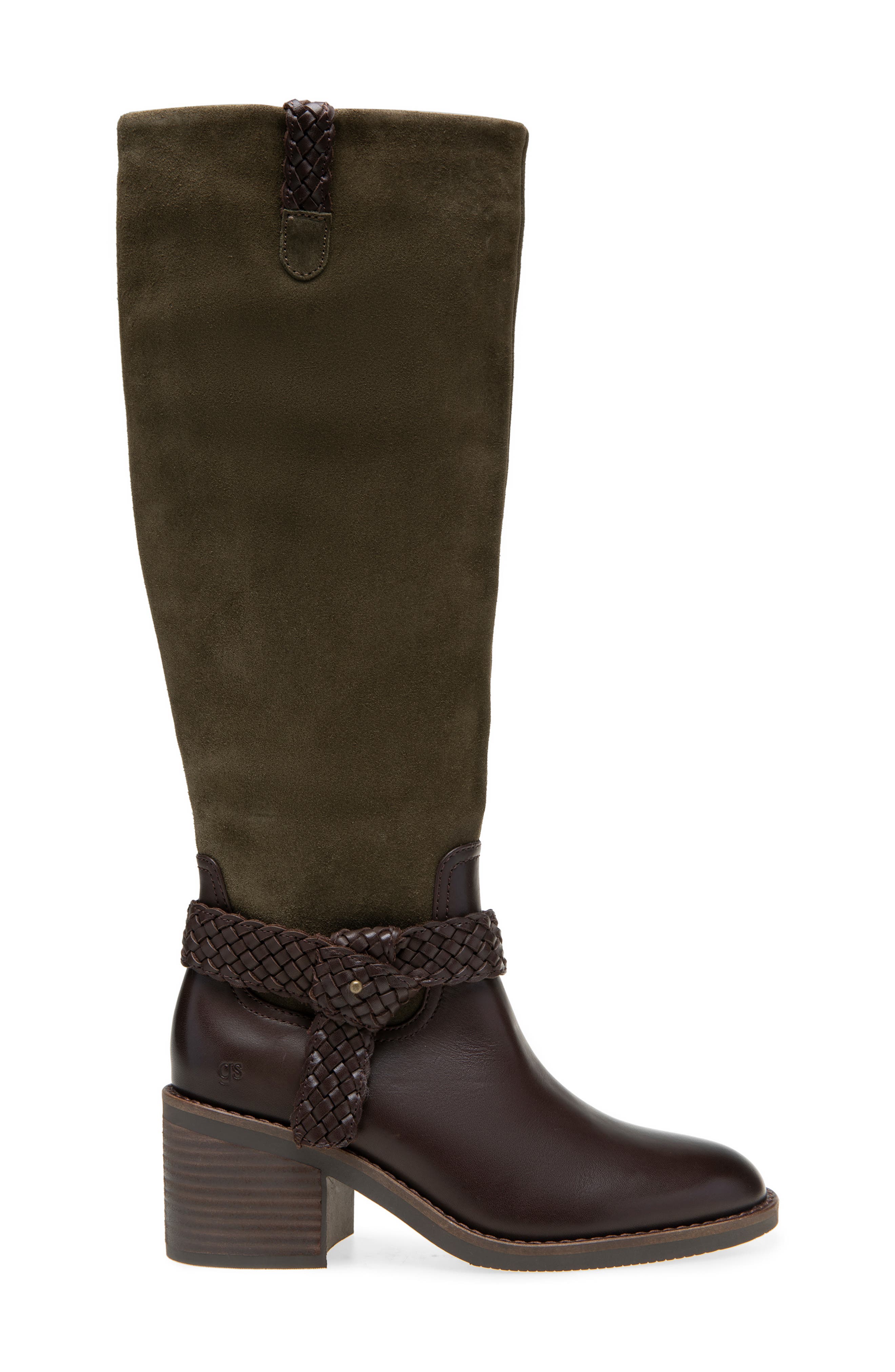 Sarette Leather Knee High Boot, Alternate, color, BROWN/ GREEN MULTI