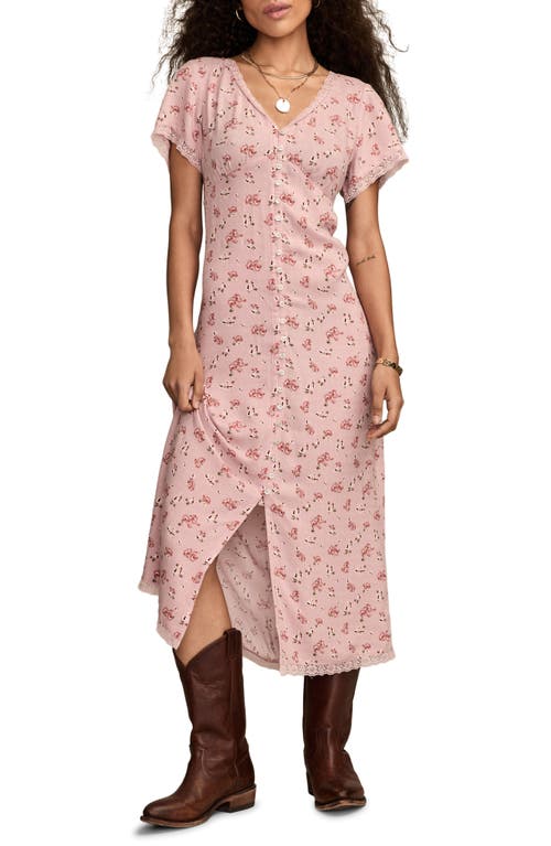 Lucky Brand Simone Floral Lace Trim Midi Dress In Pink