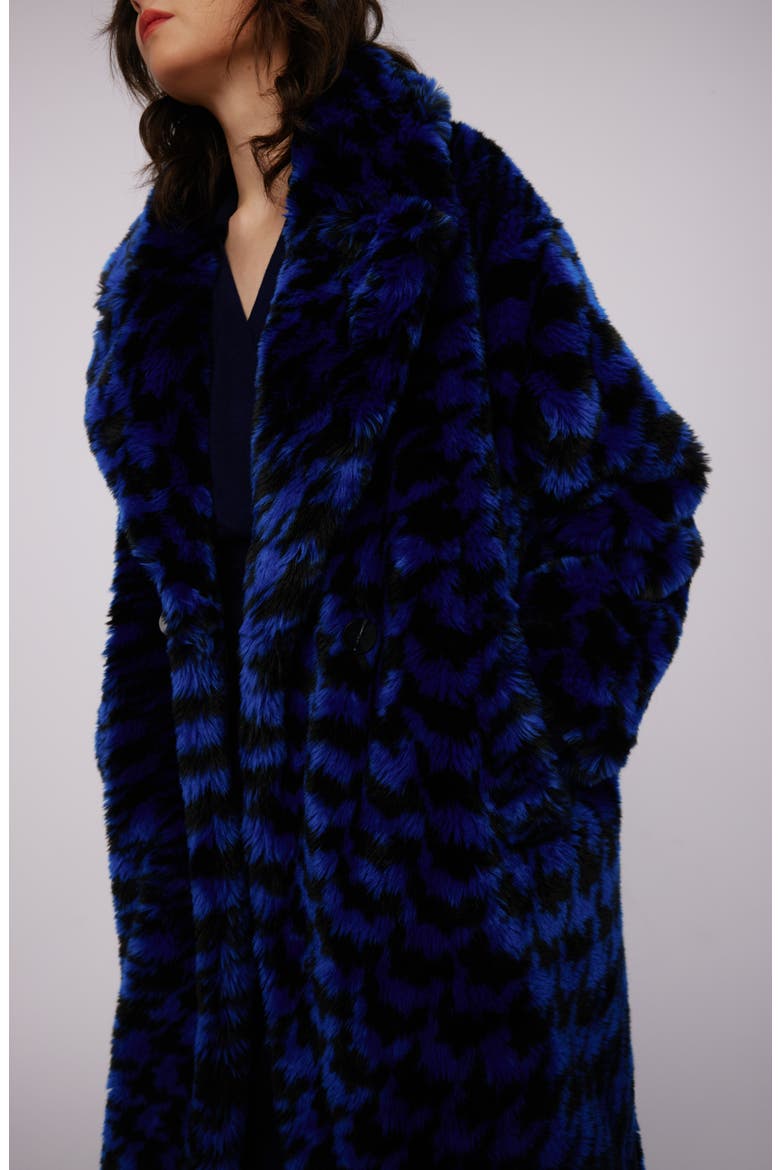 Arwen Houndstooth Check Faux Fur Coat, Alternate, color, HOUNDSTOOTH ROYAL BLUE