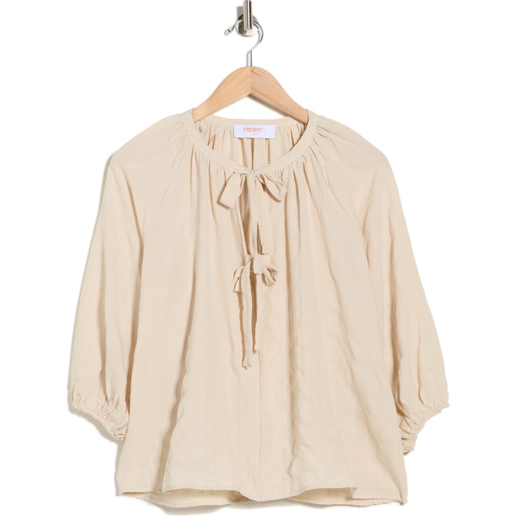 Renee C Tie Keyhole Puff Sleeve Top In Multi