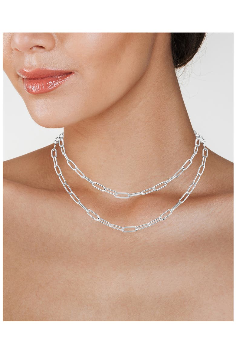 Layered Paper Clip Chain Necklace, Alternate, color, SILVER