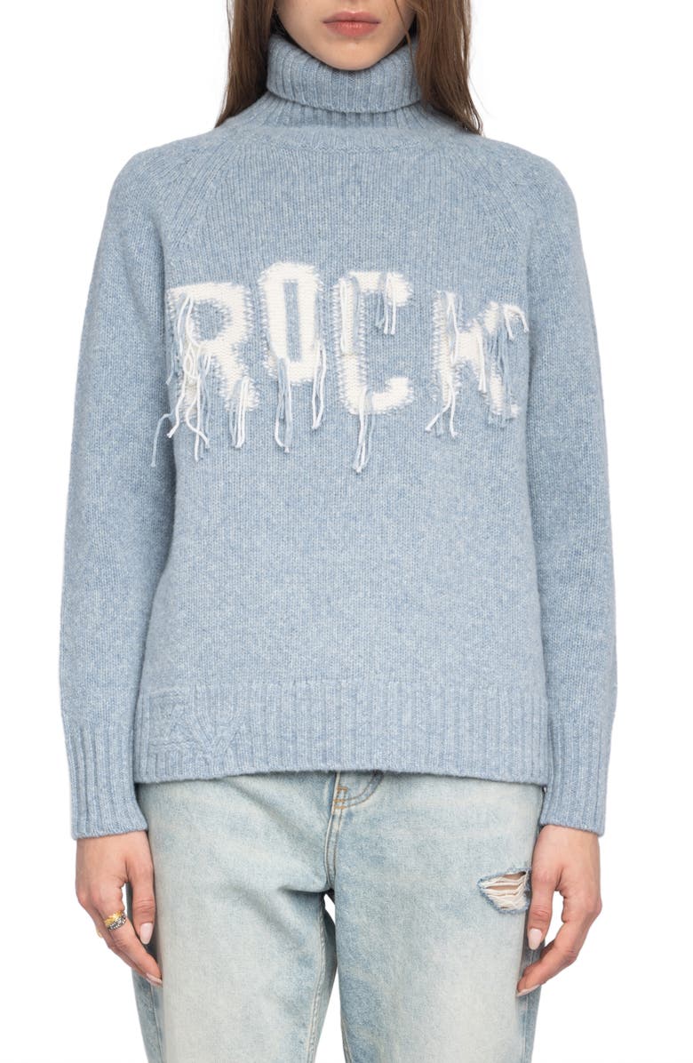 Zadig & Voltaire Mora We Rock Merino Wool Turtleneck Sweater, Main, color, Light Blue