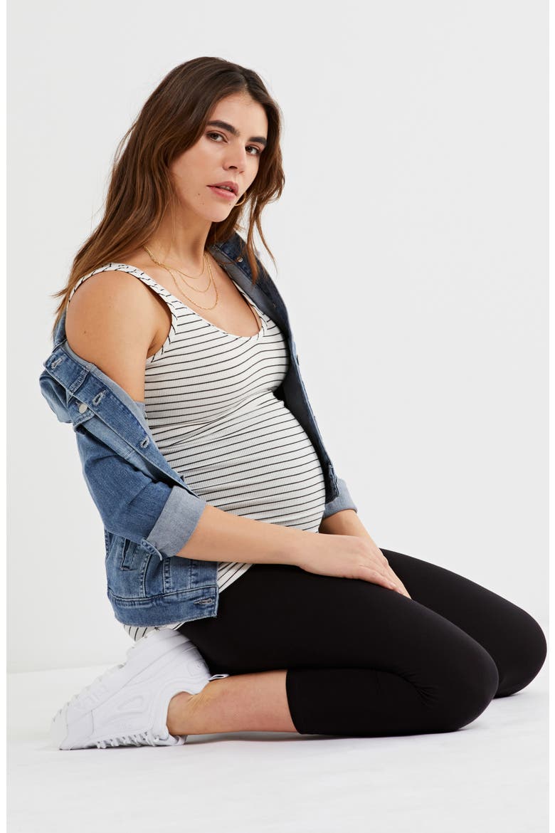 Ribbed Maternity Tank Top, Alternate, color, BLACK WHITE STRIPE