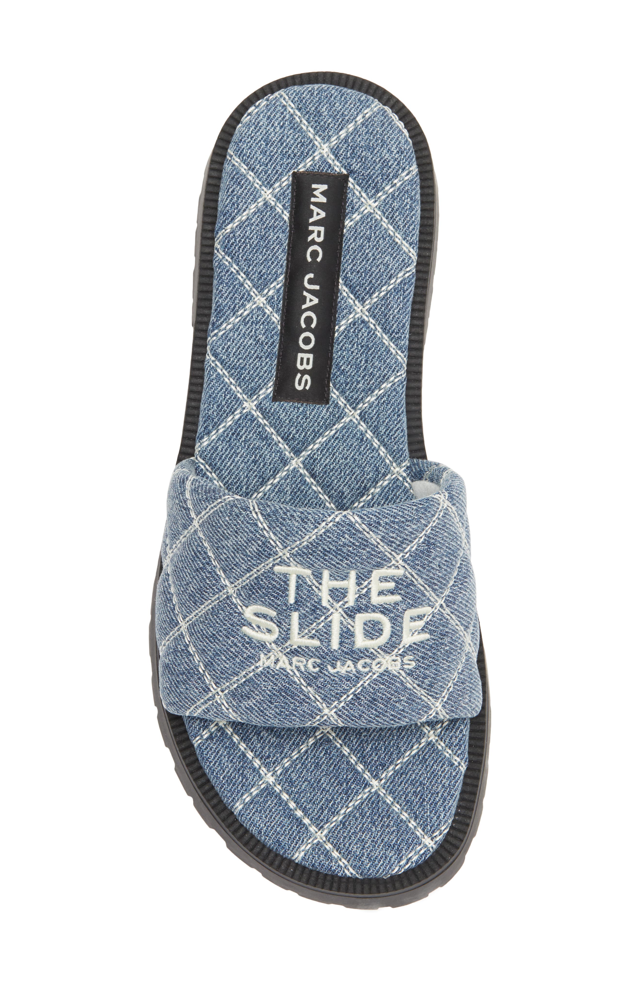 Marc Jacobs Quilted Denim Slide Sandal, Alternate, color, Light Wash Indigo