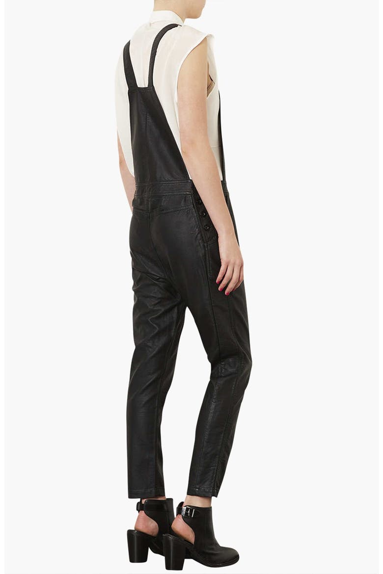 Faux Leather Overalls, Alternate, color, BLACK
