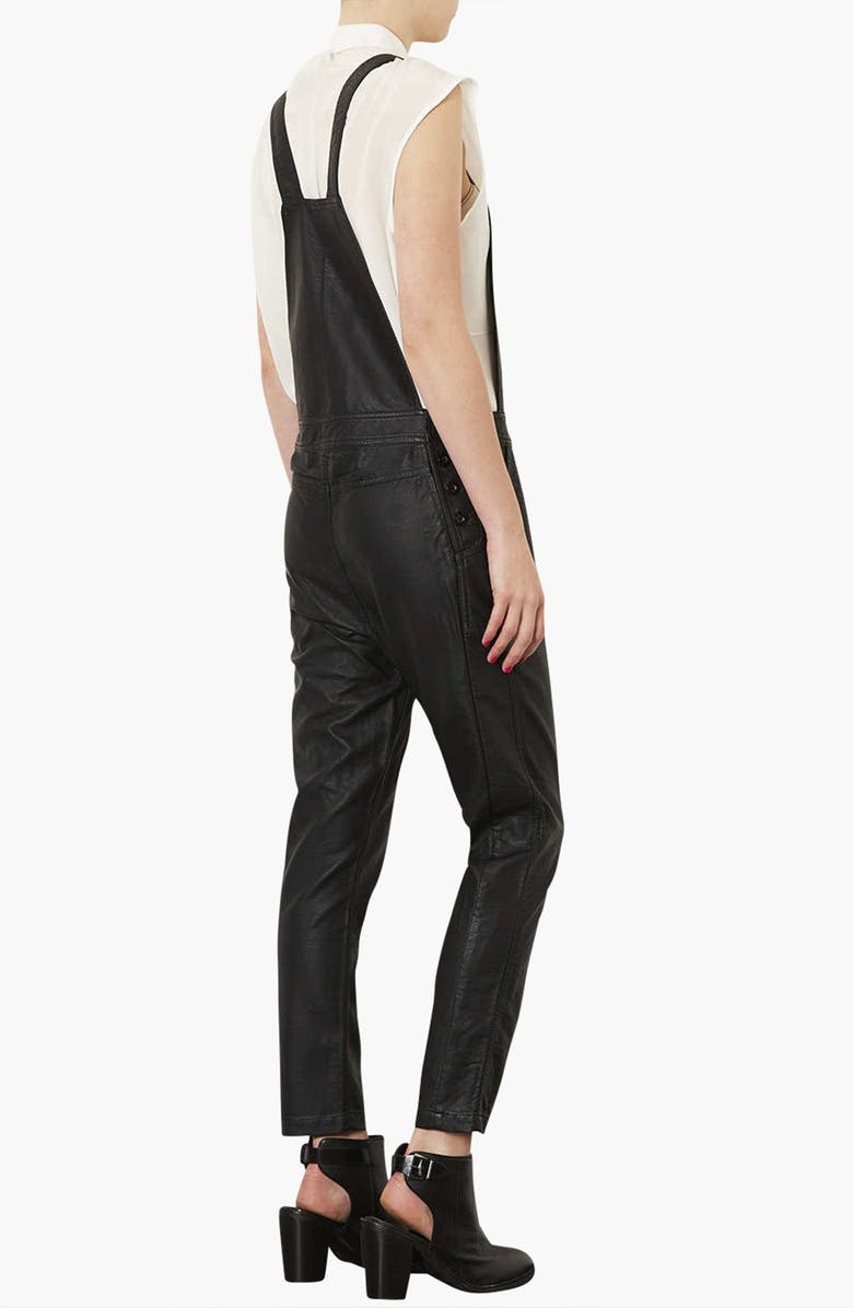 Topshop Faux Leather Overalls, Alternate, color, 