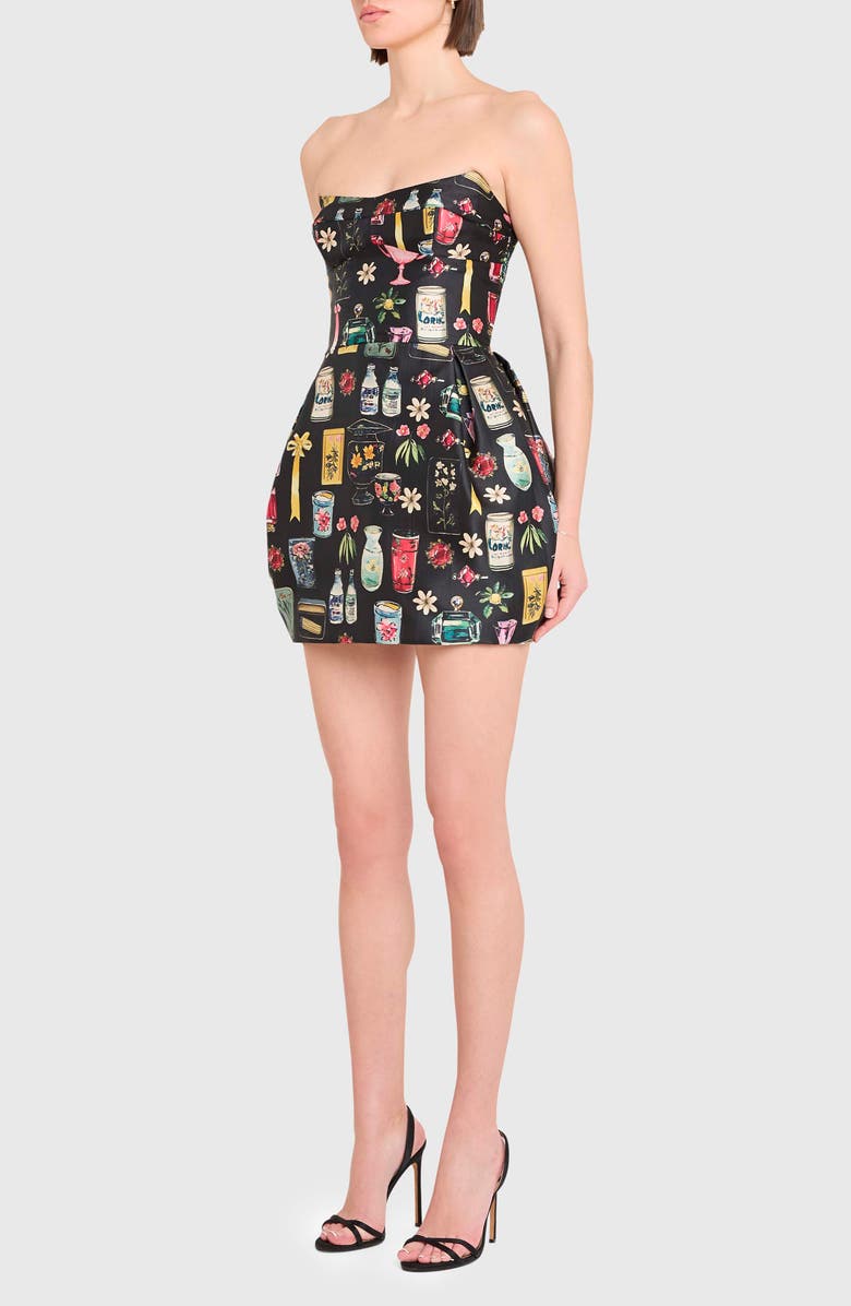 Amanda Uprichard Bowery Mixed Print Strapless Cocktail Minidress, Alternate, color, Black Tre Print