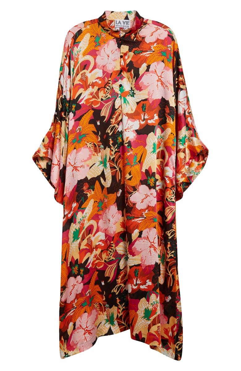 La Vie Style House Hibiscus Print Cover-Up Caftan, Alternate, color, Multi