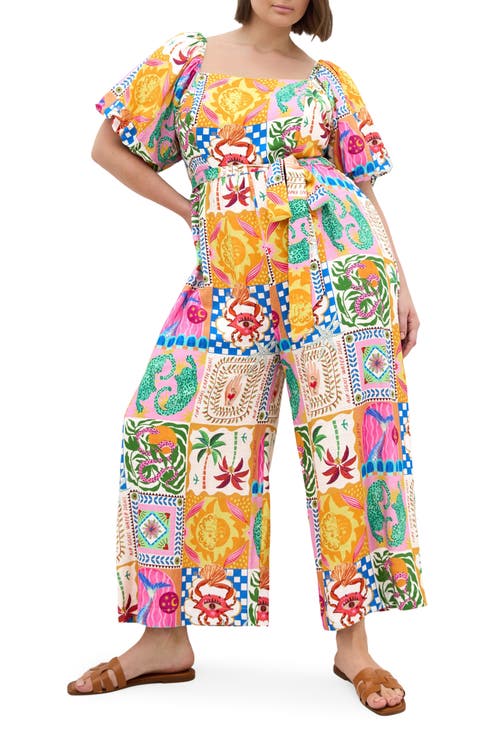 Positano Patchwork Print Jumpsuit (Plus)