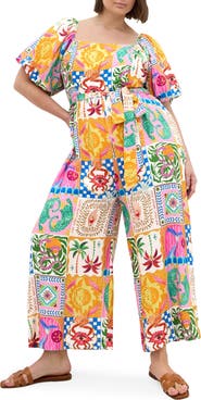 City Chic Positano Patchwork Print Jumpsuit