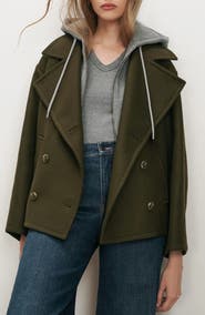 Veronica Beard Franklin Double Breasted Wool Blend Coat with Dickey