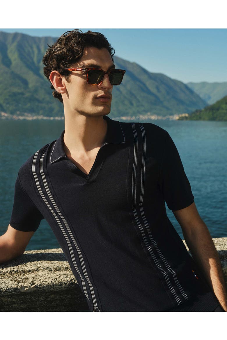 Horton Tailored Fit Silk Cotton Polo Shirt, Alternate, color, Night Iris/White Sand