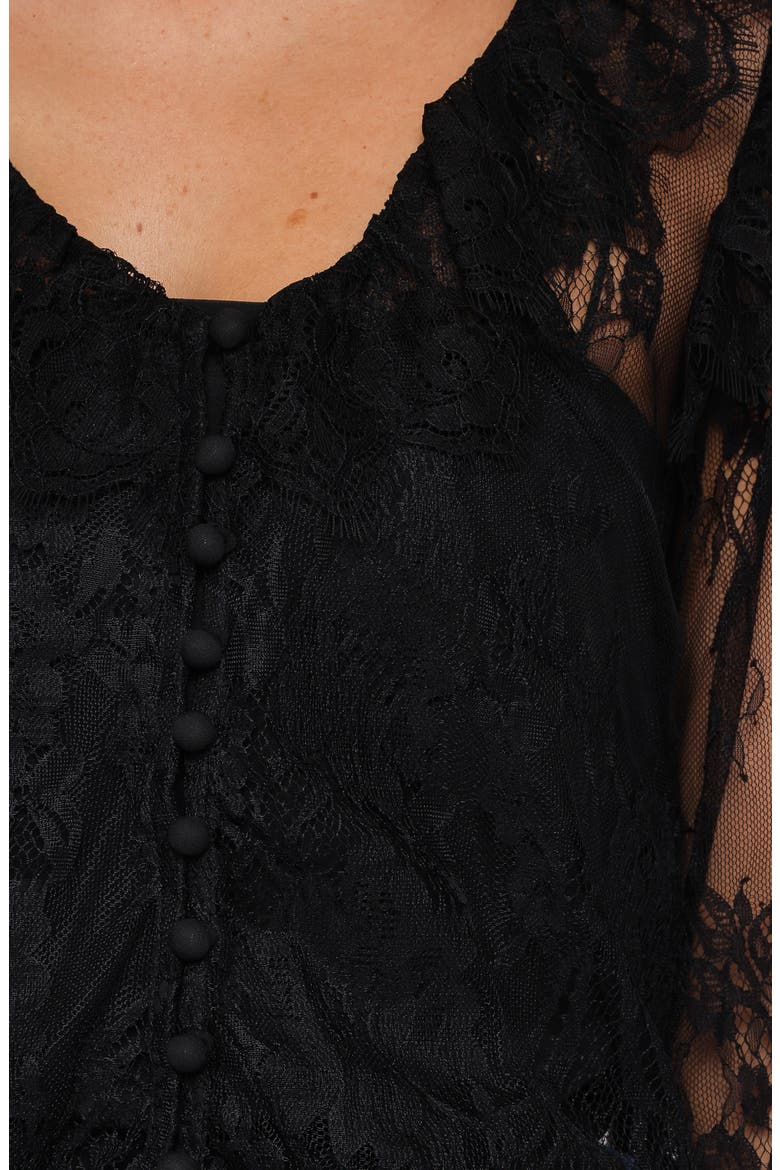 Yeva Ruffle & Lace Top, Alternate, color, BLACK