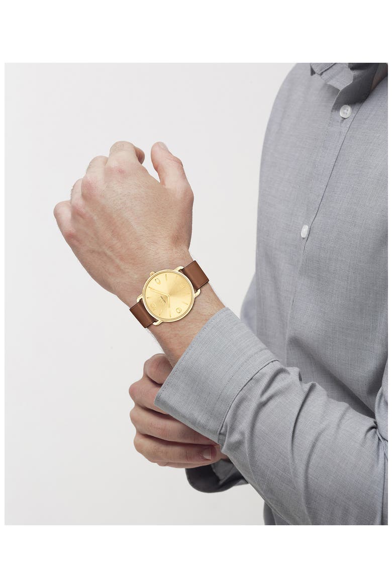 Elliot Leather Strap Watch, 41mm, Alternate, color, GOLD