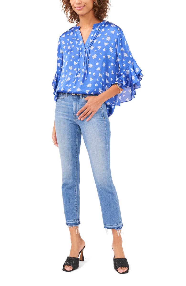 Vince Camuto Floral Flutter Sleeve Blouse, Alternate, color, 