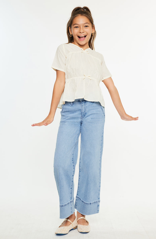 Kancan Darla High Rise Cropped Wide Jeans In Blue
