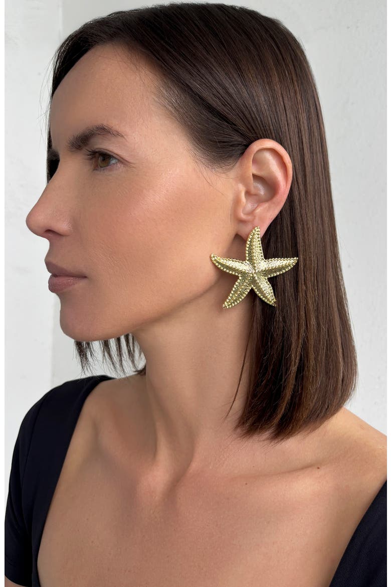 Starfish Drop Earrings, Alternate, color, GOLD