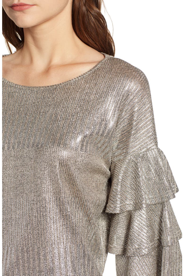 Metallic Tiered Ruffle Sleeve Top, Alternate, color, METALLIC