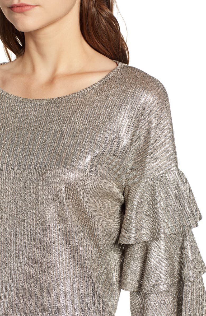 Bishop + Young Metallic Tiered Ruffle Sleeve Top, Alternate, color,