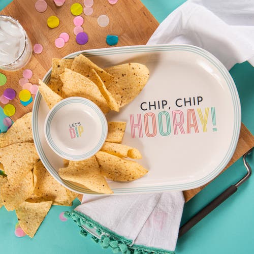 Totalee Gift Dip/hooray Platter & Bowl Set Of 2 Ceramic Blue In Multi