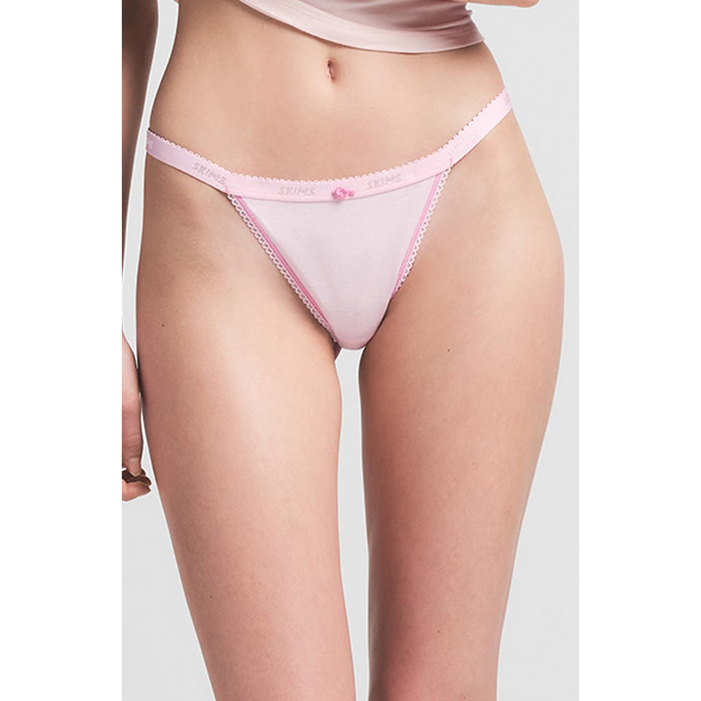 Skims Lightweight Cotton Logo Picot String Bikini In Cherry Blossom Tonal