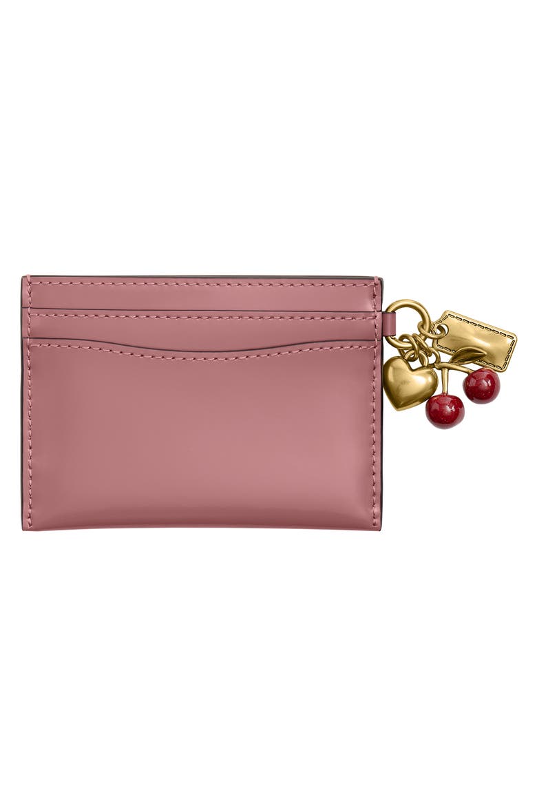 Charm Detail Leather Card Card, Alternate, color, B4/ PEONY