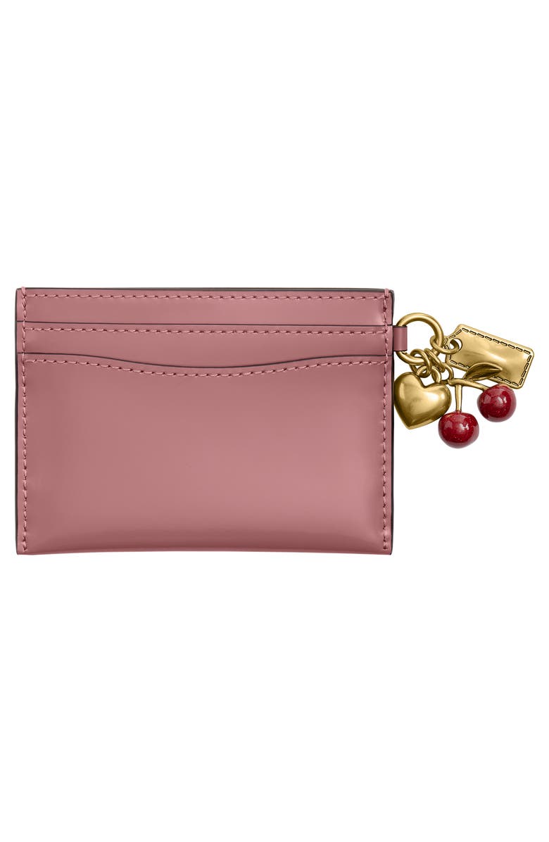 COACH Charm Detail Leather Card Card, Alternate, color, B4/ Peony