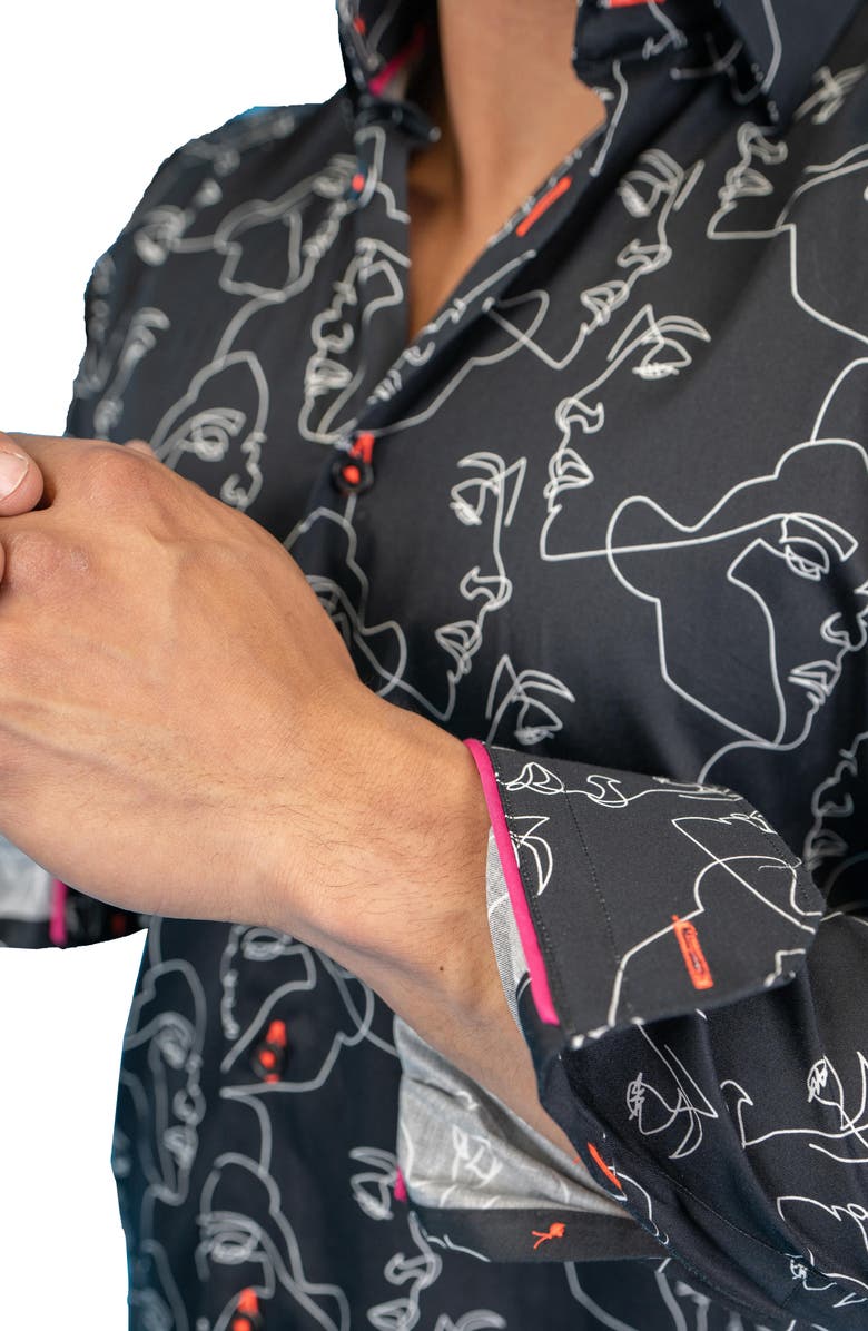 Maceoo Fibonacci Retro Look Black Contemporary Fit Button-Up Shirt, Alternate, color,