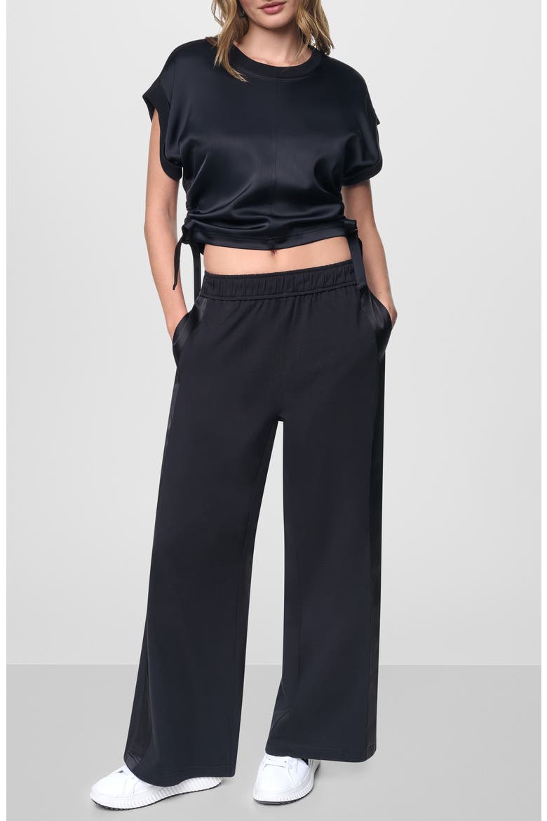 Satin Side Stripe Wide Leg Pants, Alternate, color, BLACK